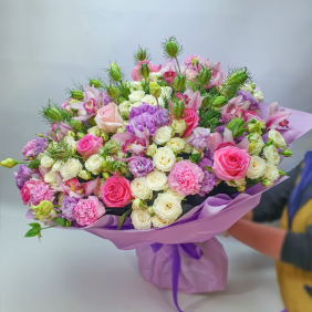  Kemer Flower Pink White Stylish Big Bouquet pink rose spray rose lisianthus carnation