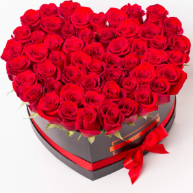  Kemer Flower Delivery 51 Red Roses in a Heart Black Box