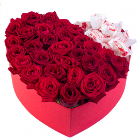 Kemer Florist Rose & Raffaello in a Red Heart Box