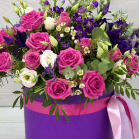  Kemer Flower Order Pink Rose purple Lisianthus in Purple Box