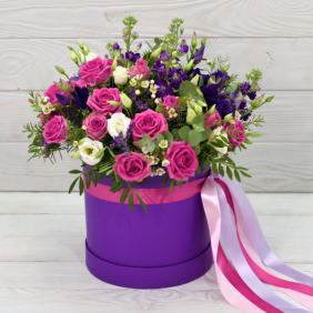  Kemer Flower Order Pink Rose purple Lisianthus in Purple Box