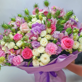  Kemer Flower Pink White Stylish Big Bouquet pink rose spray rose lisianthus carnation